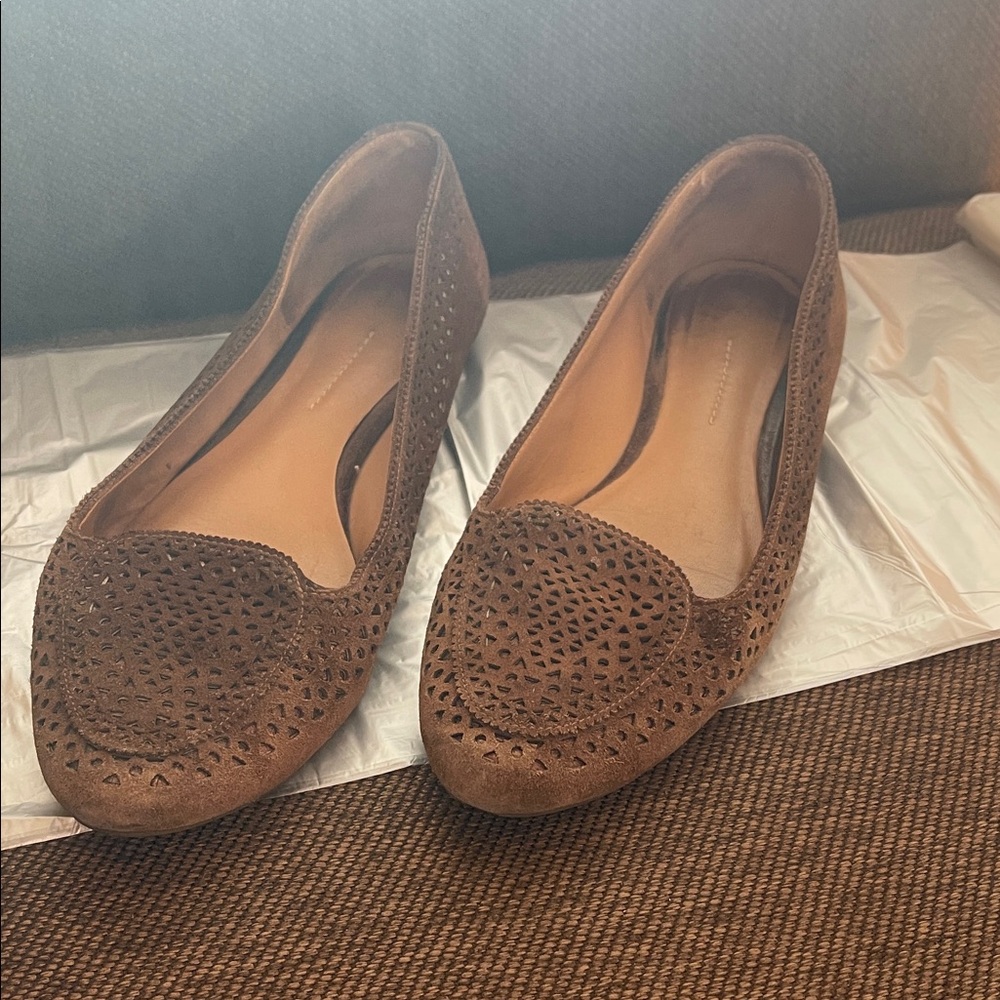 Aerin Brown Perforated Suede Ballet Flats